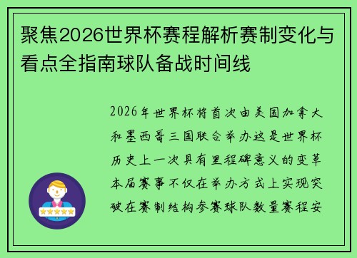聚焦2026世界杯赛程解析赛制变化与看点全指南球队备战时间线